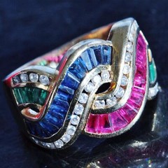 18k yellow gold size 6 ring 2.50ct treated multi gemstone diamond 7.2gr scr2119