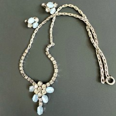 Vintage Lind Gal LG Blue Moonstone Rhinestone Parure Necklace Earring Set MCM