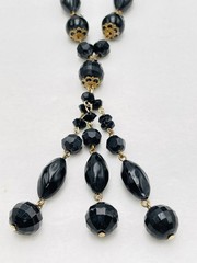 VTG Black Beaded Long Strand with Tassel Necklace Earrings Set Retro Boho Chic