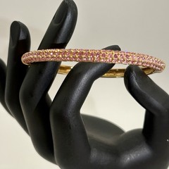 Vintage Nolan Miller Pink Rhinestone Gold Tone Hinged Bangle Bracelet