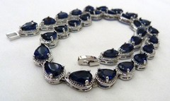 PRONG-SET SAPPHIRE BLUE PEAR SHAPED GLASS SILVER RHODIUM PLATED CLASSIC NECKLACE