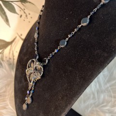 Vintage Belladonna Canada Black Iridescent Flower Drop Necklace Gothic Victorian