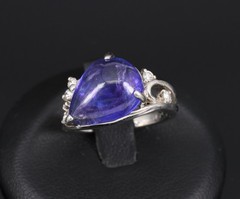 Estate 6.85ct Cabochon Cut Tanzanite & 0.24ct Diamond Platinum Ring Size 5.75