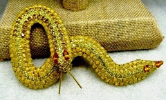 KENNETH J LANE KJL OPAQUE TOPAZ CRYSTAL Serpent Snake BROOCH BOOK PIECE 5″ Rare