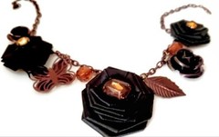 Women’s Vintage Black Silk Rose Metal Rose Copper Butterfly Leaf Necklace