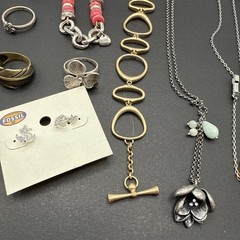 Lot Of Fossil Signed Rose Gold Tone Necklaces And Bracelet Earrings Rings J150