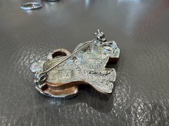 Vintage Silvertone Brown Rhinestone Elephant Brooch Pin