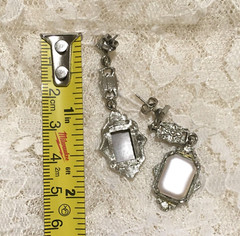 Vintage Art Deco Style Dangle Drop Earrings Silver Tone Pierced Elegant Statemen
