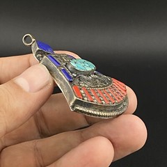 “Axe” Head Shape Masterpiece Old Ethnic Unique Tibetan Multi Colour Pendant