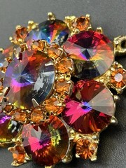 Vintage Edlee Watermelon Rivoli Gold Tone Dangle Pendant