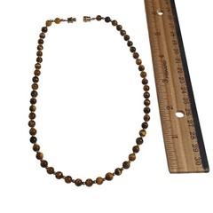 Tiger Eye Beaded Necklace Round Bead Gold Tone Clasp 15 In Jewelry Vintage