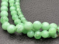 West Germany Double Strand Green Bead Necklace Gold Tone Marbled Box Clasp