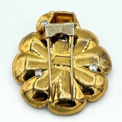 HTF Signed 1940s McClelland Barclay Gold-Tone Blue & Clear Rhinestone Dress Clip