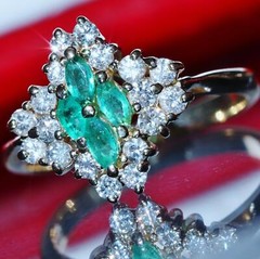 14k y/gold sz 5.5 ring 1.00c Colombian natural treated emerald diamond 3.4g 3035