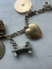 Vintage 7″ 12K GF Gold Filled Charm Bracelet 9 Charms Old Locket Fob 32g H6