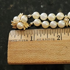 Ciner Faux Pearl Double Strand Beaded Bracelet Vintage Fancy Box Clasp 8.5 In