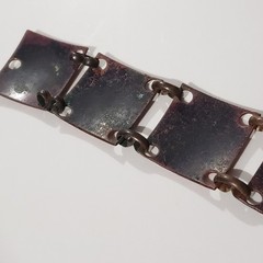 Vintage Copper Link Bracelet with Orange Enamel on Square Panels