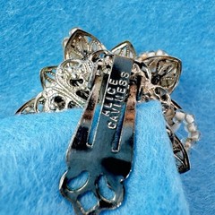 Alice Caviness VTG Clip On Earrings Faux Pearl Rhinestone Cluster Signed
