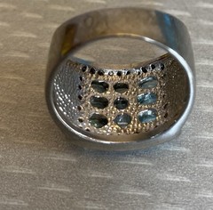 925 Sterling Silver Sky Blue Glacier Topaz Ring Wide Stacked Gemstone Band sz 7
