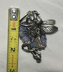JJ JONETTE Vintage Pewter Pin Brooch Winged Fairy With Purple Sparkles