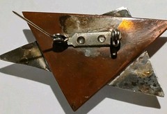 Vtg Mid Century Brutalist Copper Silver Art Dichroic Glass Star Brooch Pin