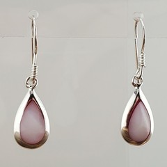 925 Pink Chalcedony Teardrop 1in Drop Earrings Sterling Silver Bezel Set Pear