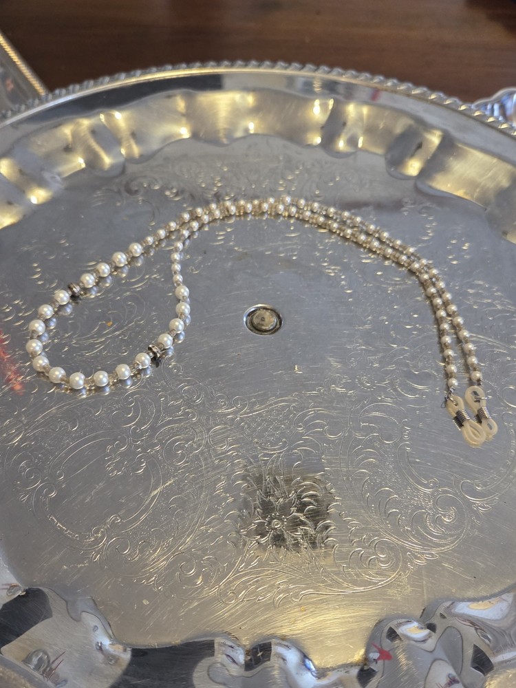 vintage eyeglass chain necklace Pearl And Clear Beads