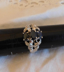 Ross Simons Sterling Silver Black Spinel Diamond Accented Ring 925 Size 10