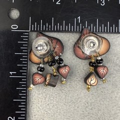 Vintage Pierced Leaf Earrings Polymer Clay
