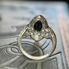 Art Deco Marquise Green Tourmaline Diamond Platinum Ring