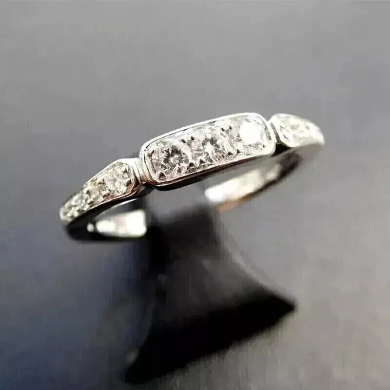 1Ct Lab Created Diamond Wedding Band Vintage ArtDeco Style 14K White Gold Plated