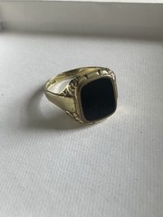 Vintage French Jeweler Astron Charnier Bloodstone Rolled Gold Ring Signed
