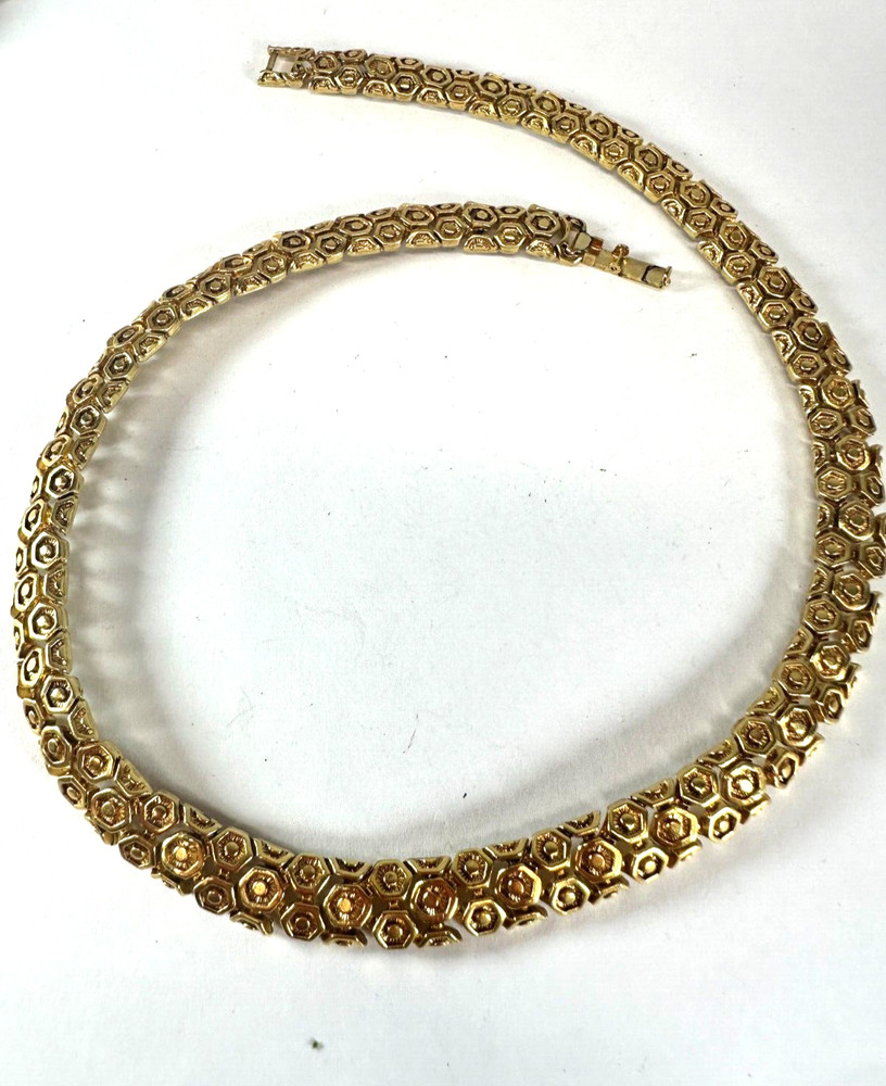 Vintage Necklace Collar Cobblestone Honeycomb Goldtone Shiny 19 inches