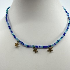 Blue Beaded Celestial Star Charm Necklace Boho Festival Layering Statement Gift