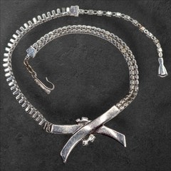 Vintage JOMAZ Signed Joseph Mazer Clear Rhinestone Silver Tone Necklace ⚠️Read