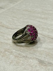 VTG Pink Topaz Ring Cluster 925 Sterling Silver Size 7.75 Estate Floral Bouquet