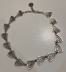 Vtg Pewter Silver Plated Triangle Swirl Necklace Turkey Hand Crafted 18” to 21″