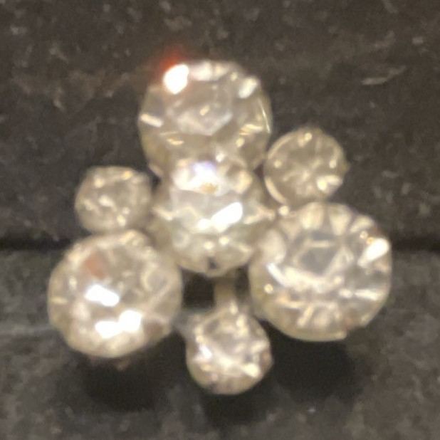 Vtg Bright Clear Rhinestone Cluster Brooch Pin, 6 Prong Silver Tone Set Stones