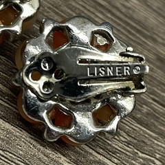 Vintage LISNER Orange & Peach Moonglow Beads Set in Silver Tone Clip On Earrings