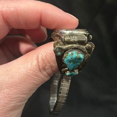 Effie Calavaza Zuni Signed Turquoise Snake Watch Vintage Native American Jewelry