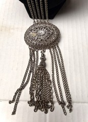 Vintage Tribal Ethnic Filigree Metalwork Fringe Tassel Necklace Silver Tone Boho