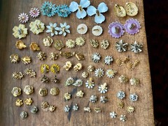 Huge Vintage Flower Earring Pairs Lot Enamel Rhinestone Coro Avon W Germany Etc.
