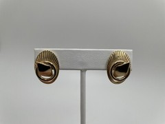 Vintage Signed Alice Gold Tone Circle Screw Back Earrings 3D 80s