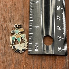 Vintage 925 Sterling Silver Zuni Thunderbird Multi Stone Inlay Pendant Charm