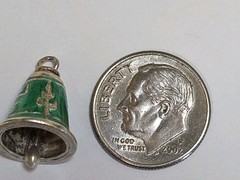 Sterling Silver ~ Siam Bell Charm ~ BEAUTIFUL GREEN ENAMEL ~ Pendant ~ VINTAGE