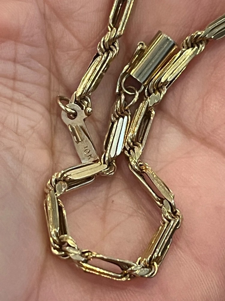 10k gold tube barrel clasp paper clip bracelet 2.95 grams #3