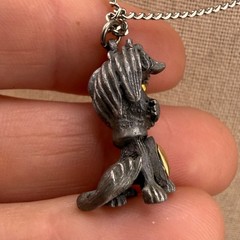 Vintage Cat Necklace Silver Tone Pewter Love Heart 19”