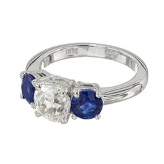 Peter Suchy GIA 1.50 Carat Diamond Sapphire Platinum Three-Stone Engagement Ring