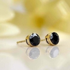 2.00Ct Round Cut black Onyx Lab Created Diamond 14K Yellow Gold FN Stud Earrings
