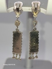 Vintage Sterling Silver Eilat Stone Earrings Drop Dangle Clipon Made In Israel